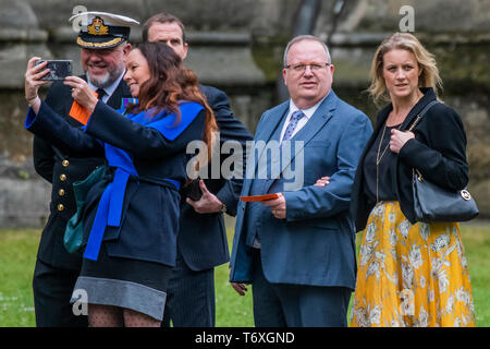 L'Abbaye de Westminster, Londres, Royaume-Uni. 3e mai 2019. Un service pour fêter les 50 ans de la Royal Navy en mer Deterrant nucléaire britannique est tenue à l'abbaye de Westminster. Assisté par nouveau secrétaire à la défense, Penny Mordaunt et S.A.R. le Prince William. Crédit : Guy Bell/Alamy Live News Crédit : Guy Bell/Alamy Live News Banque D'Images