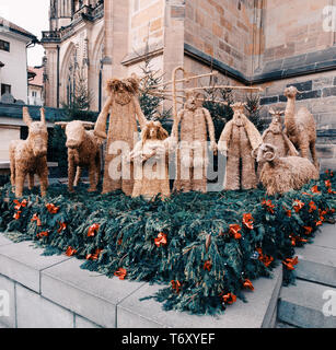 De paille traditionnel de Noël crèche de Noël Banque D'Images