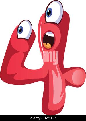 En monstre rose forme numéro quatre vecteur illustration sur fond blanc Illustration de Vecteur