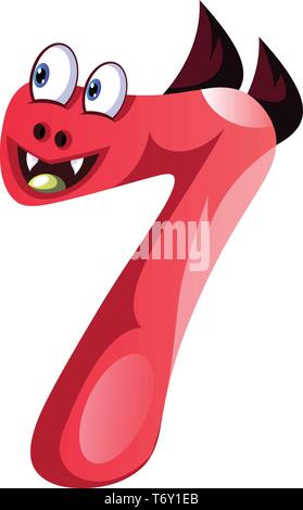 Monstre rose avec des ailes en forme de chiffre 7 vecteur illustration sur fond blanc Illustration de Vecteur