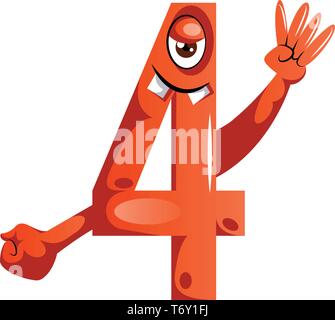 Numéro quatre monster montrant quatre doigts vecteur illustration sur fond blanc Illustration de Vecteur