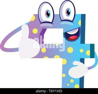Blue Monster forme numéro quatre thumb up vector illustration sur fond blanc Illustration de Vecteur