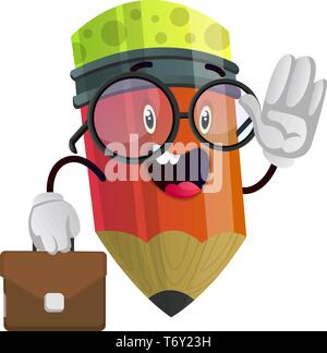 Crayon rouge avec porte-documents brun dans sa main illustration vecteur sur fond blanc Illustration de Vecteur