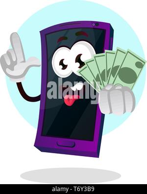 Téléphone mobile de la détention de monnaie emoji vecteur illustration sur fond blanc Illustration de Vecteur