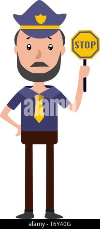 Cartoon policeman holding arrêter chanter illustration vecteur sur fond blanc Illustration de Vecteur