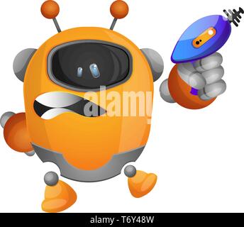 Robot tenant un pistolet laser vecteur illustration sur fond blanc Illustration de Vecteur