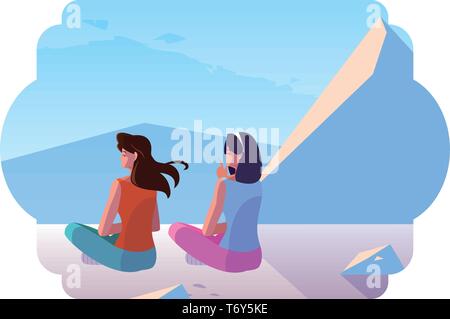 Les femmes couple contemplating horizon en scène snowscape vector illustration design Illustration de Vecteur