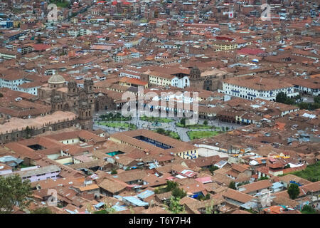 Place principale de Cusco, Pérou, vus de la ruines de Sacsayhuaman. Banque D'Images