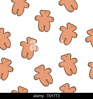 Ours d'épice vector brown sur fond blanc, motifs textiles enfants transparente stamp Illustration de Vecteur