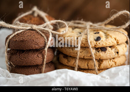 Divers sablés, biscuits d'avoine, pépites de chocolat biscuit. Banque D'Images