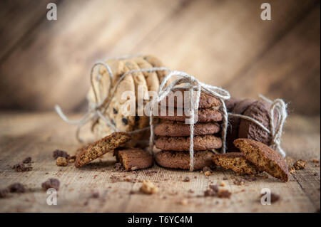 Divers sablés, biscuits d'avoine, pépites de chocolat biscuit. Banque D'Images