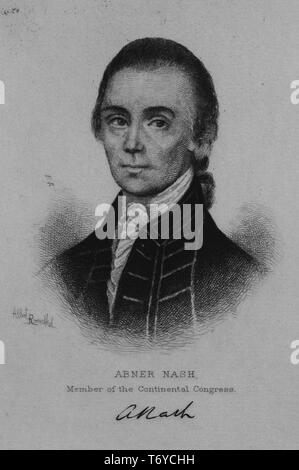 Portrait gravé d'Abner Nash, membre du Congrès continental et le deuxième gouverneur de Caroline du Nord, un homme politique américain de Prince Edward County, Virginie, 1845. À partir de la Bibliothèque publique de New York. () Banque D'Images