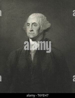 Portrait gravé de George Washington, l'un des pères fondateurs et le premier président des États-Unis d'Amérique, un homme politique américain, général et homme d'état de Popes Creek, colonie de Virginie, British America, Washington, DC, 1831. À partir de la Bibliothèque publique de New York. () Banque D'Images