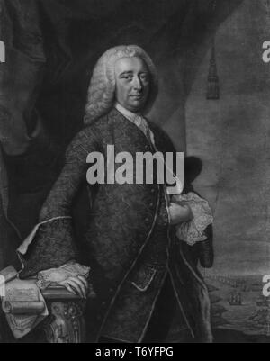 Portrait gravé de William Shirley, gouverneur de la Province du Massachusetts Bay, un administrateur colonial britannique de la Sussex, Angleterre, 1760. À partir de la Bibliothèque publique de New York. () Banque D'Images