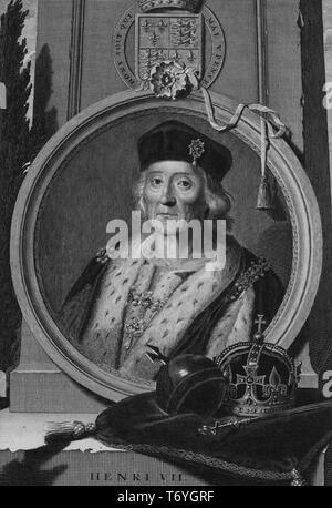 Portrait gravé d'Henri VII d'Angleterre, le premier monarque de la maison de Tudor, roi d'Angleterre et Seigneur d'Irlande, 1500. À partir de la Bibliothèque publique de New York. () Banque D'Images