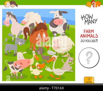 En comptant les animaux de ferme jeu éducatif Banque D'Images