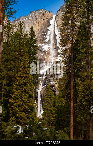 Le célèbre Yosemite Falls dans l'hiver. Banque D'Images