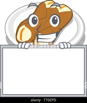 Souriant avec bord cannoli est servi sur plaque mascotte Illustration de Vecteur