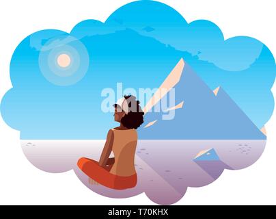 Femme afro contemplant horizon en scène snowscape vector illustration design Illustration de Vecteur