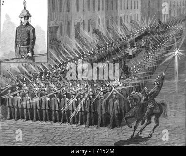 Gravure de l'Electric Procession aux flambeaux mars à New York, réalisé par Edison Electric Light Company, à partir de l'ouvrage 'Scientific American' Volume 51, 1884. Avec la permission de Internet Archive. () Banque D'Images