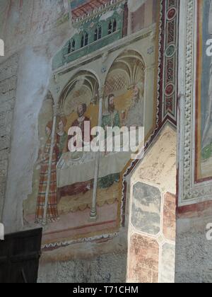 Todi Ombrie Italie. L'intérieur, à l'intérieur de l'église de San Fortunato. Chapelle de San Francesco di Paola fragment de fresque montrant la Dernière Cène Banque D'Images