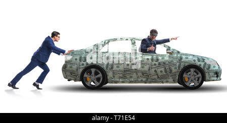 Businessman pushing voiture en concept d'entreprise Banque D'Images