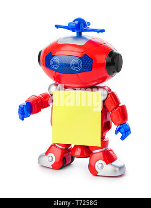 Robot jouet avec le papier blanc Banque D'Images