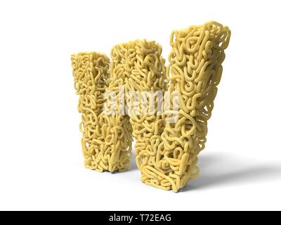 Et nouilles en forme de lettre W. pour la cuisson des spaghettis bouclés. 3d illustration Banque D'Images