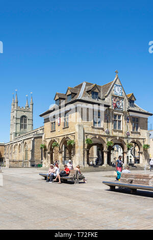 17e siècle le Guildhall (beurre Cross), Place de la Cathédrale, Peterborough, Cambridgeshire, Angleterre, Royaume-Uni Banque D'Images