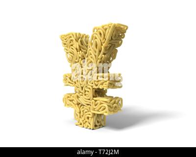 Et nouilles en forme de symbole yuan spaghetti bouclés. pour la cuisson. 3d illustration Banque D'Images