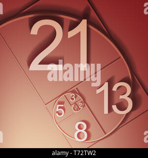 Schéma de la spirale de Fibonacci avec les chiffres Banque D'Images