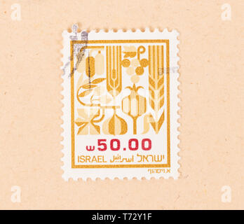 Israël - circa 1970 : timbre imprimé en Israël montre plusieurs cultures, vers 1970 Banque D'Images