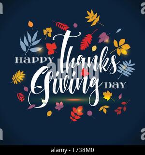 Thanksgiving Day vecteur lettrage - expression de vœux joyeux Thanksgiving Day - sur blur automne fond à l'aide de fusées éclairantes. Illustration de Vecteur