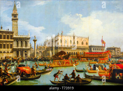 Canaletto, retour du Bucintoro au Molo le jour de l'Ascension, peinture, ch. 1727 Banque D'Images