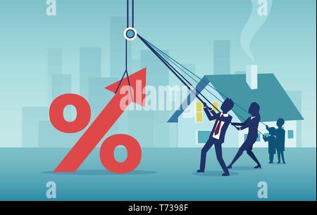 Vecteur d'une famille aux prises avec d'énormes prix d'hypothèques et de taux d'intérêt Illustration de Vecteur