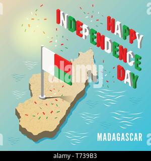 Madagascar Carte avec drapeau en style isométrique. La célébration de l'illustration vectorielle. Illustration de Vecteur