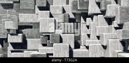 Arrière-plan panoramique abstrait coloré : mur en ciment/cube en béton. ( plaque arrière de voiture, illustration générée numériquement par l'ordinateur de rendu 3D. Banque D'Images