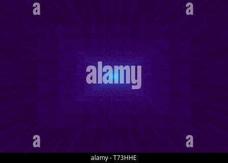 Résumé fond dégradé bleu et violet. Texture avec blocs rectangulaires en perspective. Motif en mosaïque de lumière au bout du tunnel. Banque D'Images