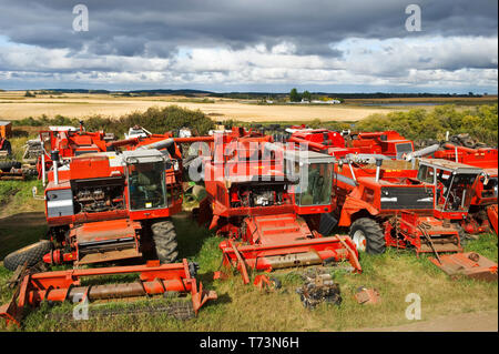 Vieille combine pour parties utilisées près de Cudmore ; Saskatchewan, Canada Banque D'Images