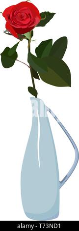 Rose rouge dans un vase plat vector illustration isolé Illustration de Vecteur