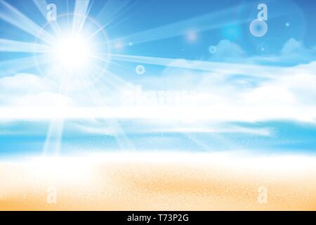 La plage sur fond de ciel bleu flou avec la lumière du soleil et l'arrondi, avec copyspace pour les vacances d'EPS10 concept vector illustration Illustration de Vecteur