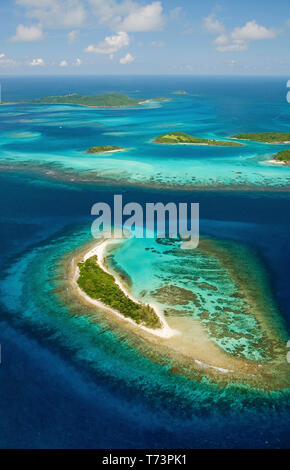 Vue aérienne de Tobago Cays, Saint Viincent et les Grenadines, Antilles Banque D'Images