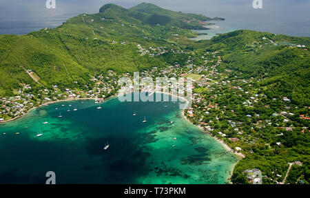 Vue aérienne de Port Elizabeth, le port, Saint Viincent Bequia et les Grenadines, Antilles Banque D'Images