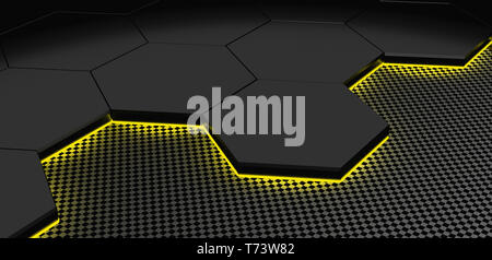 3d illustration d'arrière-plan et de l'aluminium moderne de miel Modèle en fibre de carbone Banque D'Images