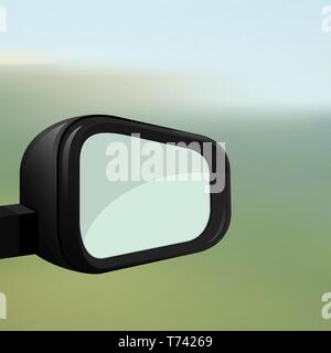 Rétroviseur de voiture sur un arrière-plan flou. Illustration de Vecteur