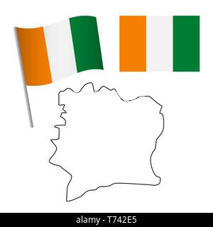 Côte d'ivoire - Côte d'Ivoire drapeau et carte. Contexte patriotique. Drapeau national de Côte d'ivoire - Côte d'Ivoire illustration Banque D'Images
