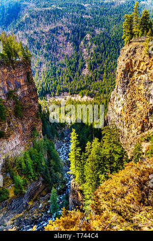 Spahats Creek dans le profond canyon juste après les chutes Spahats et avant qu'il se jette dans la rivière Clearwater dans le parc provincial Wells Gray BC à Clearwater Banque D'Images