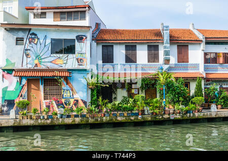 Malacca, Malaisie - 21 Avril 2019 : Riverside paysage le long de la rivière Malacca en Malaisie, il a été inscrit comme site du patrimoine mondial de l'Unesco depuis le 7/7/20 Banque D'Images