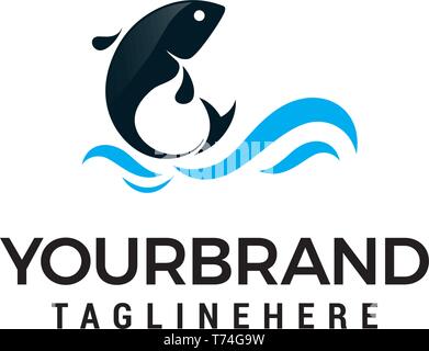 Le saut du dauphin au-dessus de vagues logo design concept vecteur modèle Illustration de Vecteur