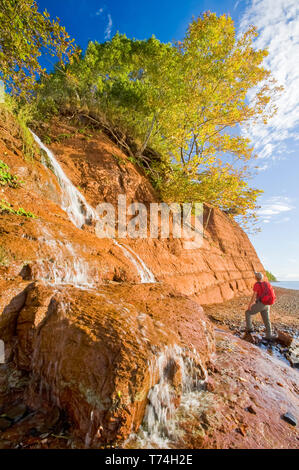 Randonnées à marée basse à côté les falaises de grès, le cap Blomidon Provincial Park dans le bassin Minas, baie de Fundy, en Nouvelle-Écosse, Canada Banque D'Images